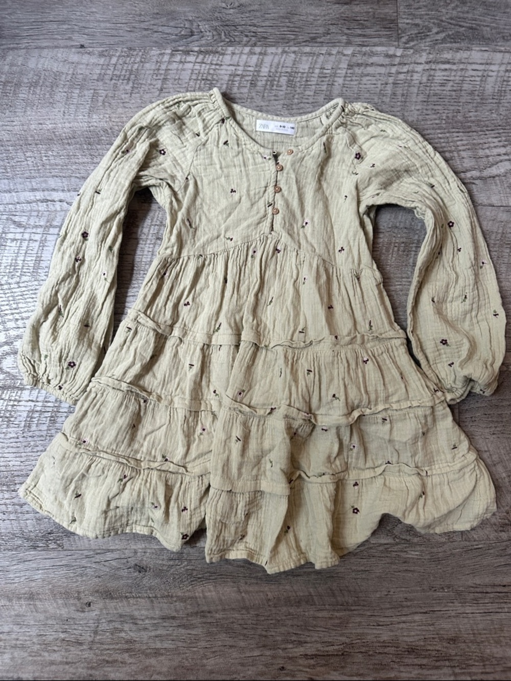 Zara Cream Tiered Dress with Tiny Floral Embroidery